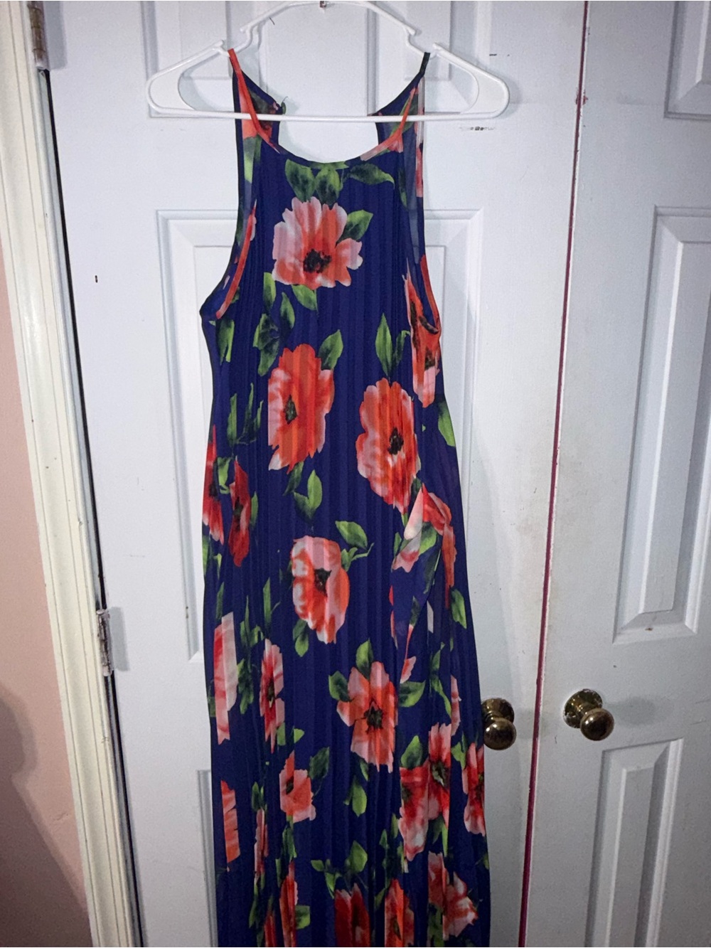 B Darlin Navy Maxi Dress with Coral Floral Print